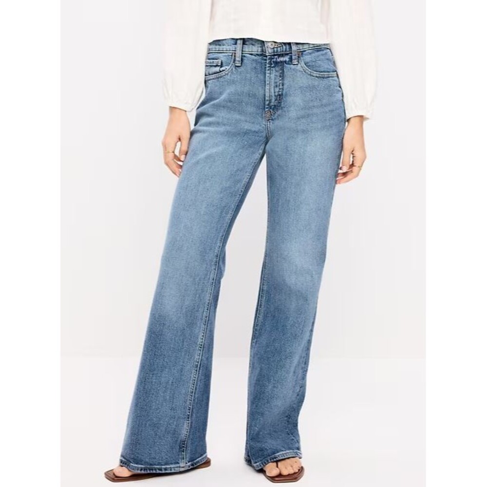 Old Navy Loose Boot-Cut Jeans Womens 2 Tall Blue Medium Wash Cotton NEW